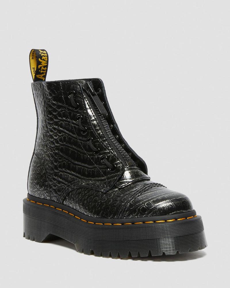 Botas Plataforma Dr Martens Sinclair Croc Emboss Cuero Mujer Negros | MX 52DFM